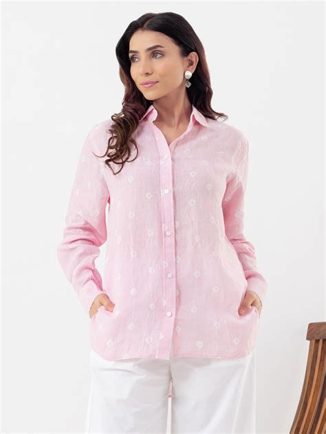 Pink Bandhani Tie and Dye Linen Shirt