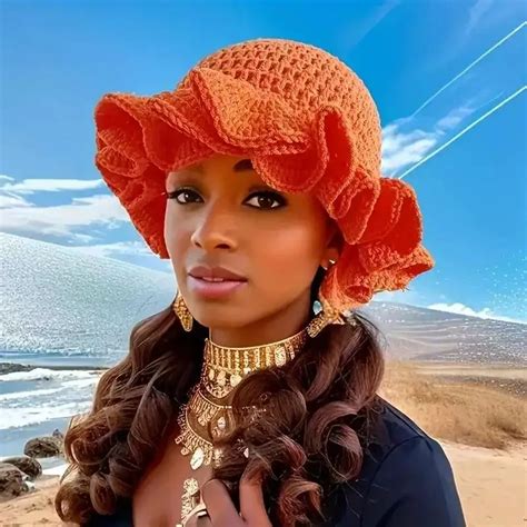 Colorful Crochet Ruffle Bucket Hat Warm Stretch Knit Hat New Year ...