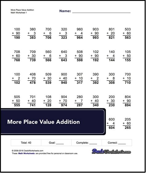 Place Value Addition Worksheets