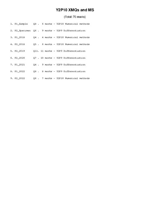 Y2P10 Numerical Methods & Differentiation Mark Scheme Analysis - Studocu