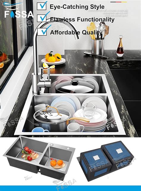 Double Bowl Tap Hole Handmade 304 Stainless Steel Kitchen Sink (37X18x ...