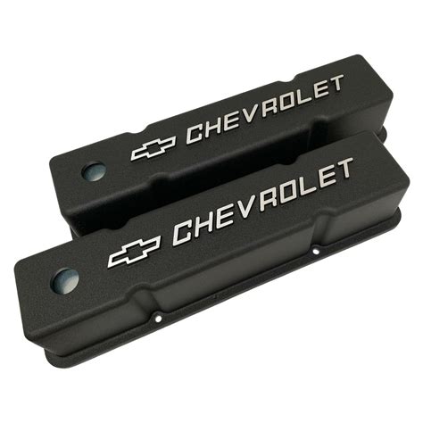 Small Block Chevy Tall Black Valve Covers with Raised Bowtie Logo