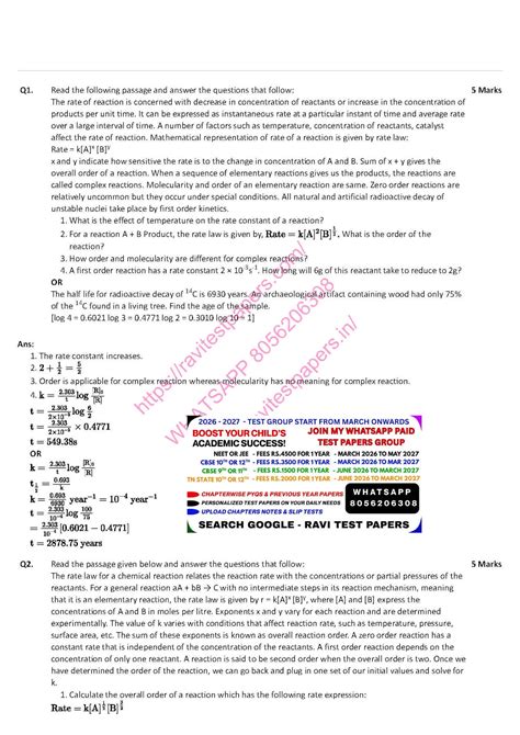 12TH CBSE CHEMISTRY LONG QUESTIONS PART 1 ANS FEB 22
