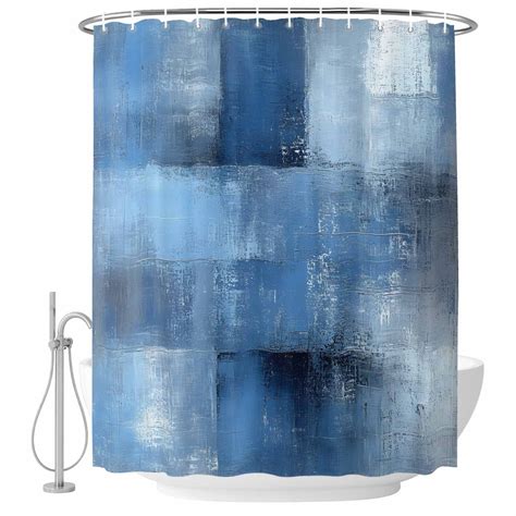 Blue Modern Art Abstract Painting Fabric Shower Curtain Blue Gray White ...