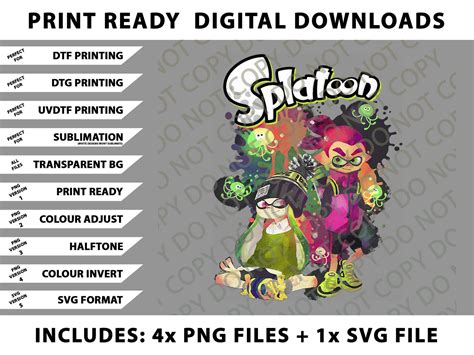 Splatoon Inkling Duo Paint Splatter Poster Png Bundle, SVG Files ...