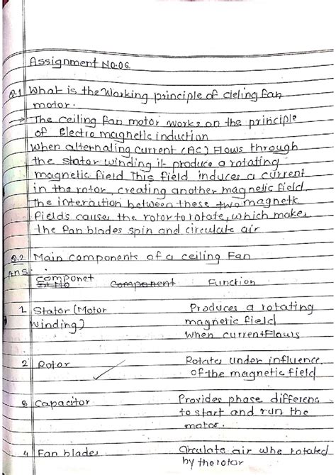 Assignment 06 - Working Principle & Components of Ceiling Fan - Studocu
