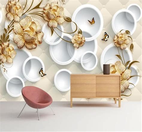 XLMING Three Dimensional Elegant Yellow Floral Jewellery Circle 3D Wallpaper Silky Texture Home ...