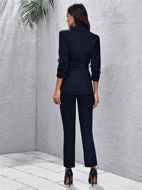 Wholesale buckle belted blazer and split hem pants set for your store ...