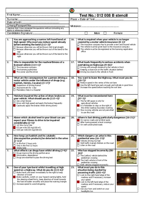 Driving Test No. 012: Road Safety and Vehicle Handling Questions - Studocu
