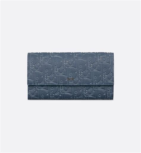 Long Flap Wallet Navy Blue Dior Gravity Outline Leather | DIOR
