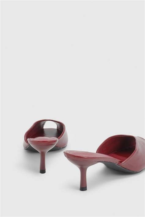 Wine MissPap Red Faux Leather Mid Stiletto Heel Peep Toe Mules | Boohoo