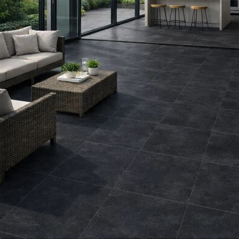 Motion Black Outdoor Porcelain floor tile | 80x80x2cm — Tile.co.uk