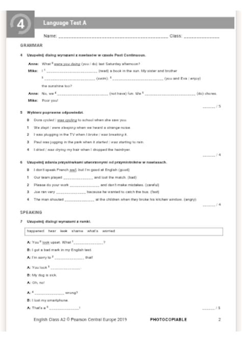 Grammar 4 Past Continuous Language Test A - Studocu