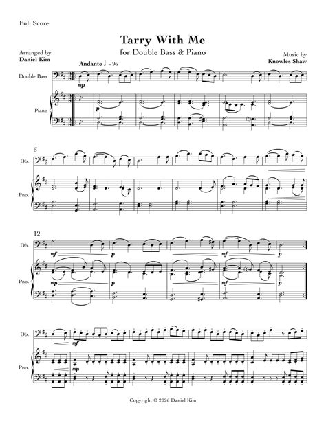 Tarry With Me (Double Bass & Piano) (arr. Daniel Kim) by Knowles Shaw ...