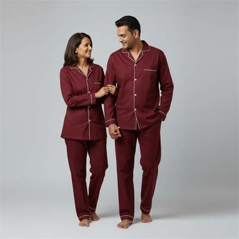 Deep Wine Couple Nightwear | Everyday Cotton Set – Pajama Tribe
