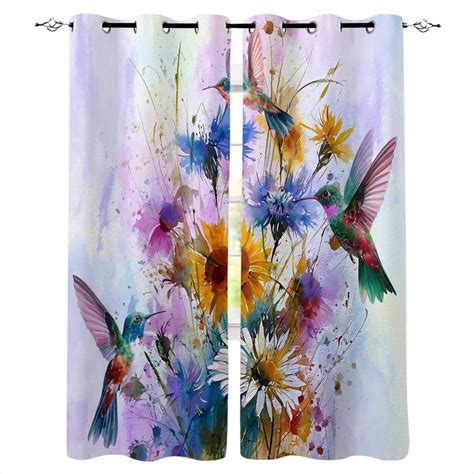 Pink Purple Hummingbird Black Out Curtains 84 Inch Long for Living Room ...