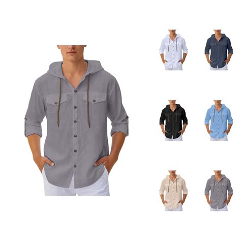 Cotton Linen Shirts for Men Summer Casual Long Sleeve Button Down ...