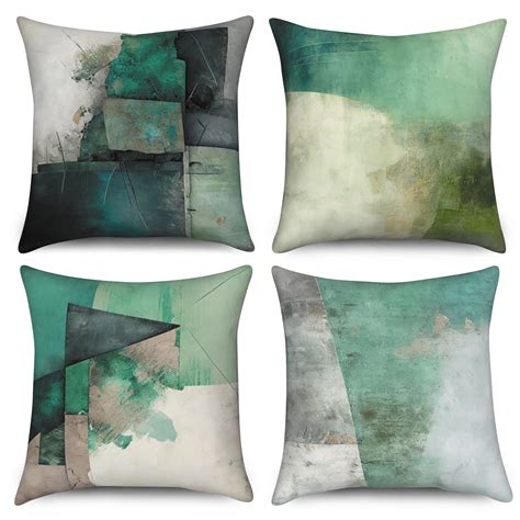 Dashan Abstract Green Throw Pillow Covers 18x18 Set of 4,Gray Green ...