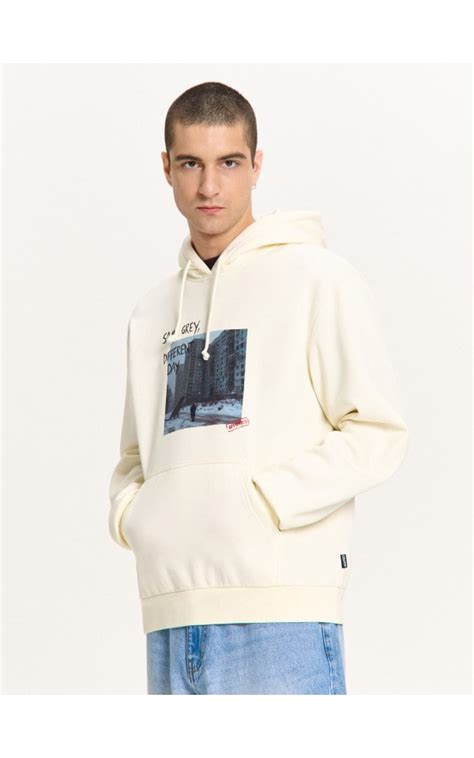 Felpa con cappuccio stampata Colore panna - CROPP - 760HX-01X