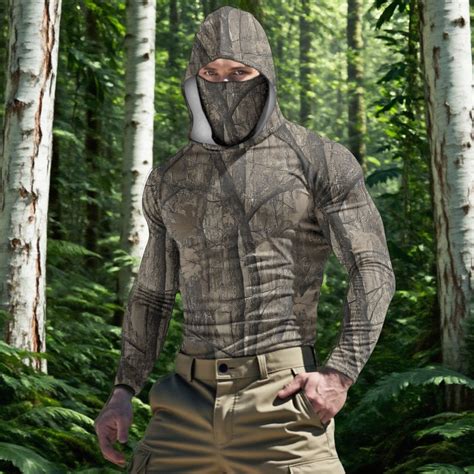 Long Sleeve Hoodie for Men with Mask Sun Protection Big and Tall Camo ...