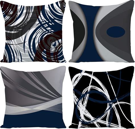 EZVING Set of 4 Throw Pillow Covers Modern Abstract Navy Blue Stripes ...