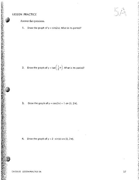 CALCULUS LESSON PRACTICE 5A-D: Trig Functions & Graphs - Studocu
