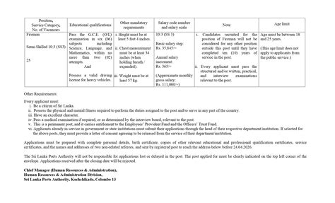 Sri Lanka Ports Authority Jobs 2026 – 75 Vacancies (Security Guard And Fireman) Apply Now ...