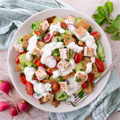 Middle-Eastern Recipes - Mediterranean Chicken & Bread Salad (Fattoush ...