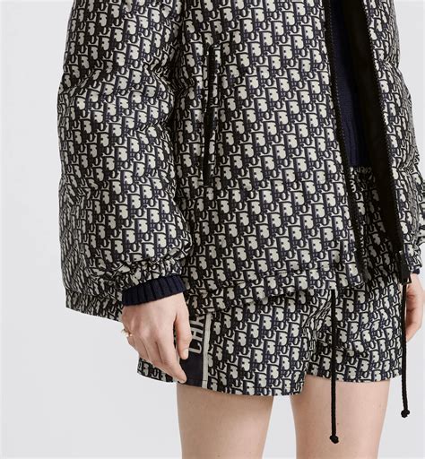 Reversible Long Puffer Jacket Blue and Ecru Dior Oblique Quilted Technical Taffeta | DIOR