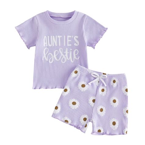 BOBOGOJP Toddler Baby Girl Summer Clothes Daddys Girl Short Sleeve T-Shirts Tops Daisy Shorts ...