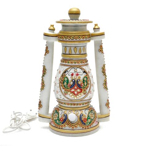 Handcrafted Decorative Marble Lamp with Traditional Peacock Design ...