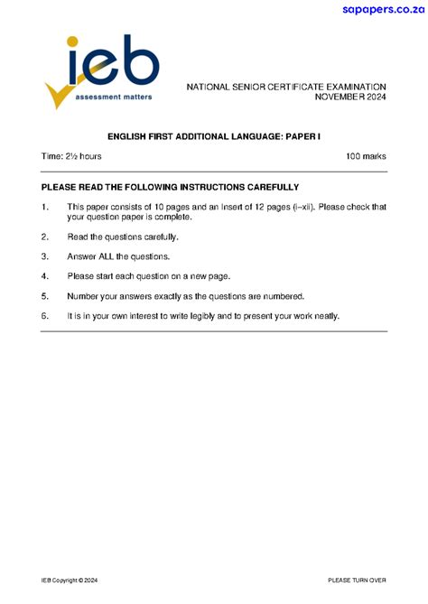 English FAL P1: National Senior Certificate Exam Nov 2024 - Studocu