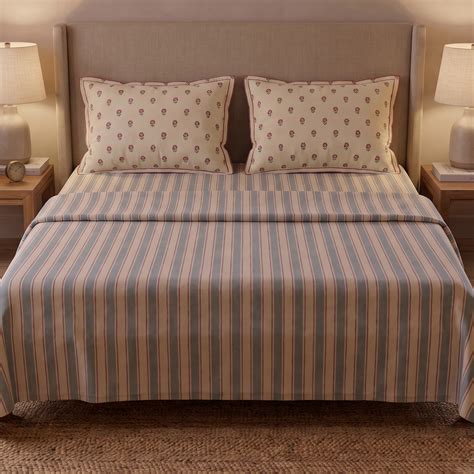 Vintage Blue Stripes 300 TC Cotton Bedsheet