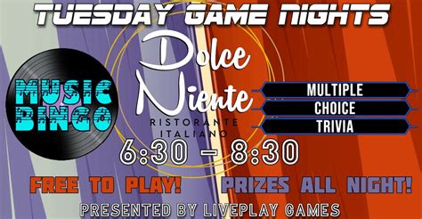 Music Bingo & Trivia at Dolce Niente, Dolce Niente, Spring, 20 January ...