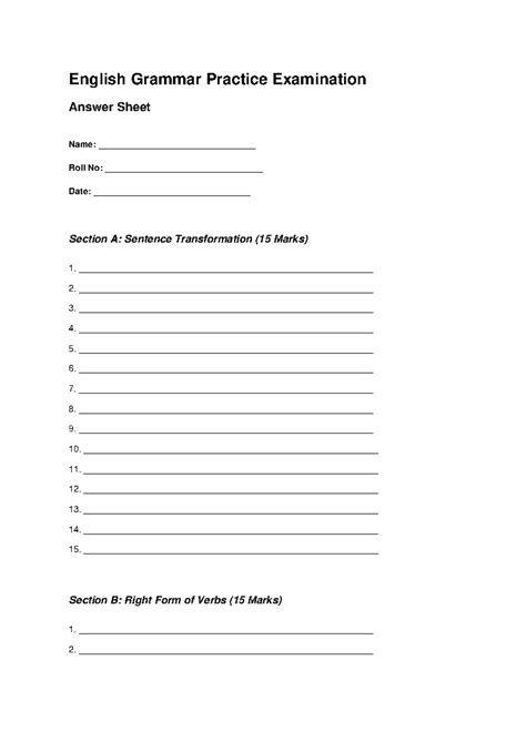 English Grammar Practice Answer Sheet - English Grammar Practice ...