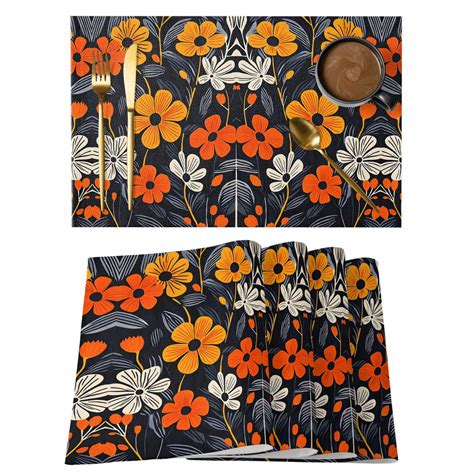 Country Flower Placemats Set of 12, Watercolor Orange Yellow White ...