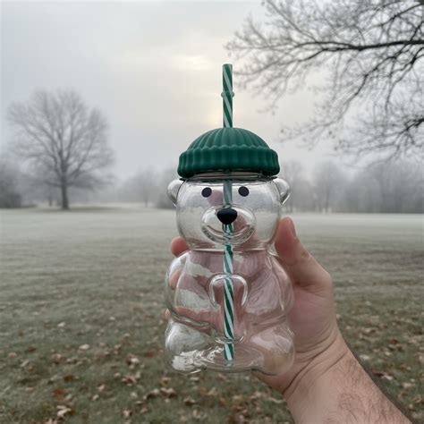 2026 Barista Bear Cup Limited Edition Glass With Straw Free Brush Gift 500 ML