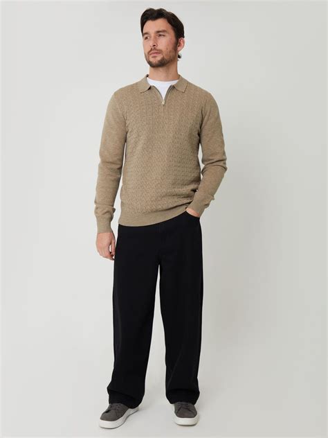 Buy Threadbare Cream Textured Knit Quarter Zip Polo Jumper from Next India