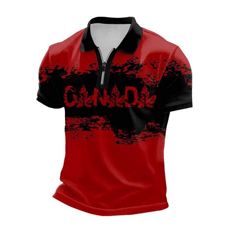 T Shirts for Men Short Sleeve Canadian Print Collar Half Zip Sport Mens ...