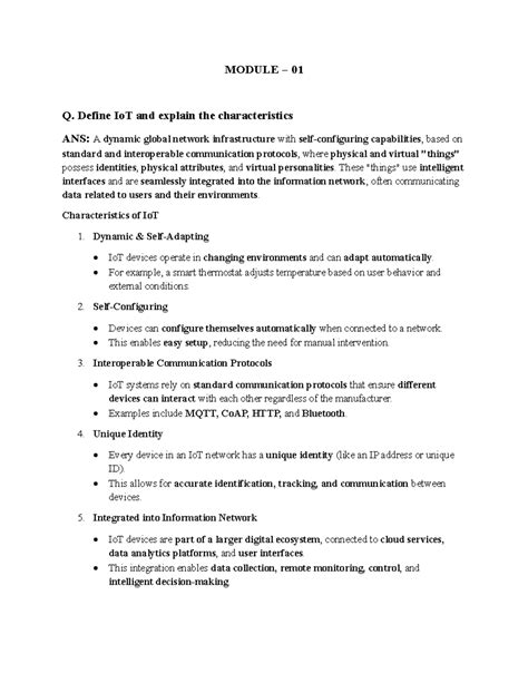 Module 01: IoT Overview, Characteristics, and Architectures - Studocu