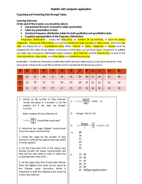 Statistics with Computer Applications: Organizing Data through Tables ...