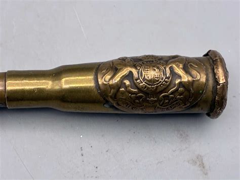 Antique Brass Trench Art Letter Opener WWI Engraved Blade Armorial Handle | Antiques Arena