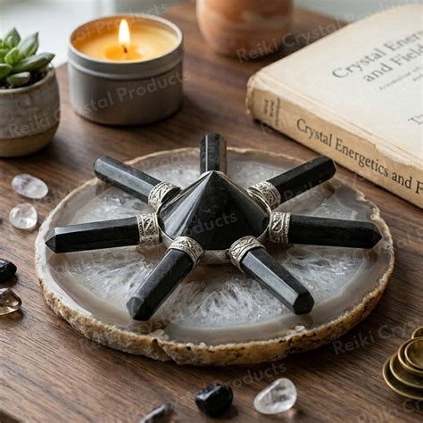 Natural Crystal Energy Generator | Pyramid Center with 7 Wand Points f