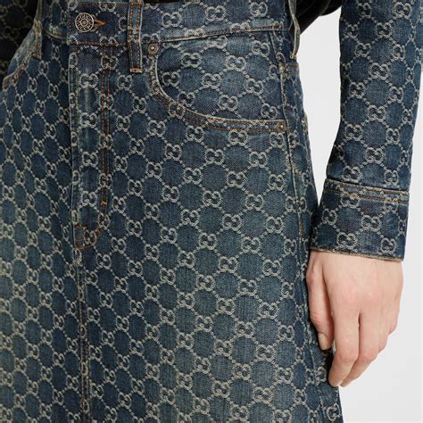 GG cotton denim jacquard skirt in blue | GUCCI® US