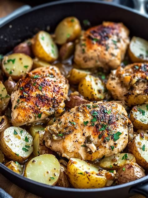 One-Pan Garlic Butter Chicken & Potatoes Skillet - Easy Dinner