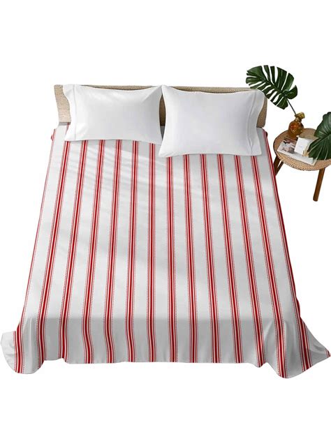 TwinSize Flat Sheet Only, Red Striped Soft Brushed Microfiber Bed ...