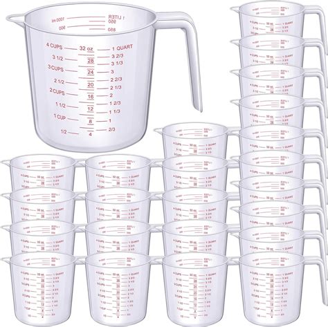 24 Pcs 4 Cup Capacity Plastic Measuring Cup 1000 ml Clear Graduated Measuring Cups Plastic Mug ...