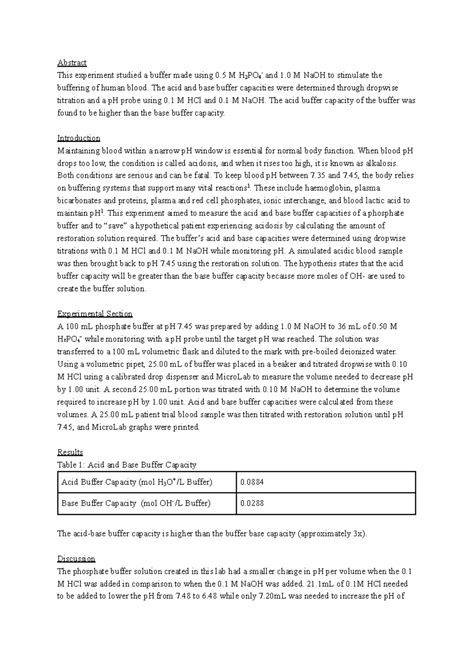 Experiment 12 - Lab Report: Buffer Capacity of Human Blood - Studocu