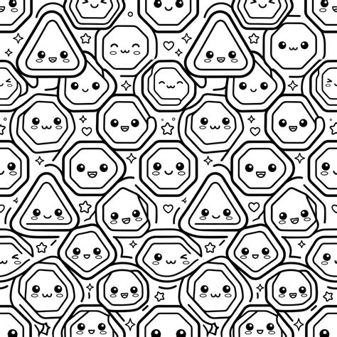 Kawaii Polygonal Patterns: Cute Geometric Shapes Coloring