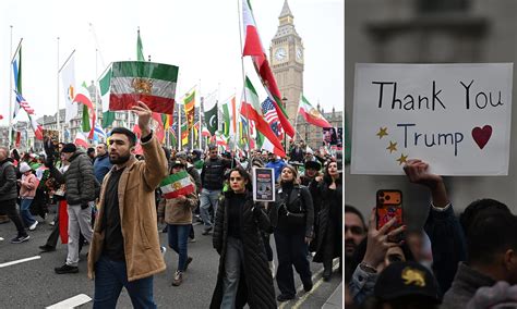 Iranian anti-regime group march on London chanting 'Trump and Bibi ...